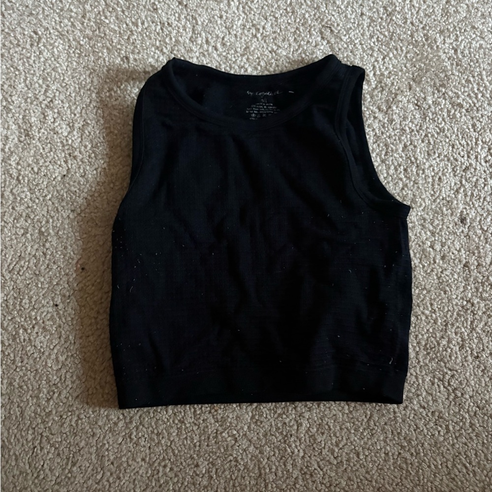 By Together Black Ribbed Tank Crop